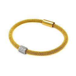 Sterling Silver Gold & Rhodium Plated Bar Clear CZ Beaded Italian Bracelet itb00096gp