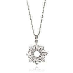 Sterling Silver Rhodium Plated Open Sun Baguette CZ Necklace bgp00584