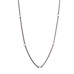 36" Sterling Silver Diamond Cut Beaded Two-Tone Black Rhodium Plated Italian Necklace ITN00109B