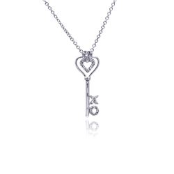 Sterling Silver Rhodium Plated X O Open Heart CZ Necklace bgp00367