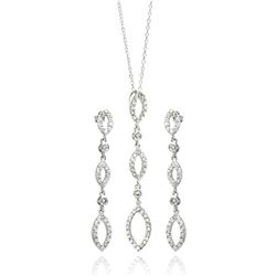 Sterling Silver Rhodium Plated Open Marqui Dangling CZ StudEarring & Necklace Set sts00104