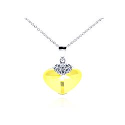 Sterling Silver Rhodium Plated Yellow CZ Heart Pendant Necklace STP01064YLW
