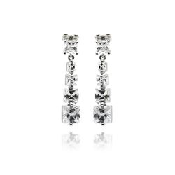 Sterling Silver Rhodium Plated Four Graduated Square CZ Dangling Earring ste00282