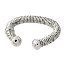 Sterling Silver Rhodium Plated Open Silver Silk Cord Italian Bracelet ITB00139RH/SILVER