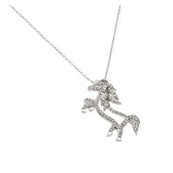 Sterling Silver Rhodium Plated Clear CZ Standing Horse Pendant Necklace BGP00938