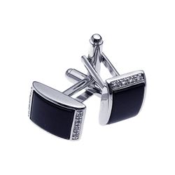 Men's Rhodium Plated Brass Black Onyx Square Clear CZ Cufflinks stf0006b