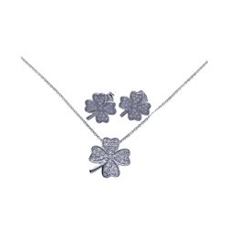 Sterling Silver Rhodium Plated Clover CZ Stud Earring & Necklace Set sts00278
