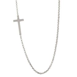 Sterling Silver Rhodium Plated Rolo Necklace With Cross - ARN00016RH