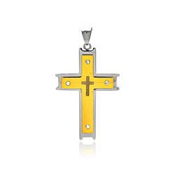 Stainless Steel Gold Plated Two Tone Cross Clear Crystal Charm Pendant ssp00380