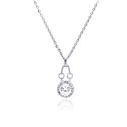 Sterling Silver Rhodium Plated Round Dangling CZ Necklace bgp00477