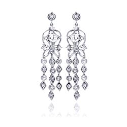 Sterling Silver Rhodium Plated Star Round Marqui CZ Three Strand Dangling Stud Chandelier Earring bg