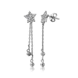 Sterling Silver Rhodium Plated CZ Star With Hanging Strands Earrings - STE01060