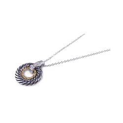 Sterling Silver Clear CZ Gold and Rhodium Plated Twisted Circle Pendant Necklace bgp00118