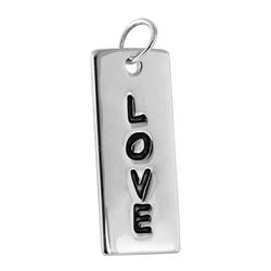 Sterling Silver Rhodium Plated Rectangular 'LOVE' Tag Pendant STP01104
