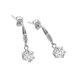 Sterling Silver Rhodium Plated Round Center CZ Dangling Stud Earring BGE00378