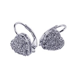 Sterling Silver Rhodium Plated Clear Heart CZ Hoop Earring bge00056