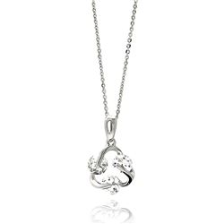 Sterling Silver Rhodium Plated Open Twisted Circle CZ Necklace bgp00520