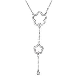 Sterling Silver Rhodium Plated Double Open CZ Clover Drop Necklace - BGP01104