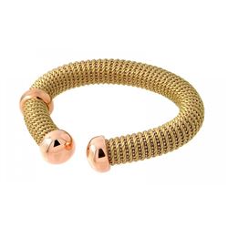 Sterling Silver Rose Gold Plated Open Gold Silk Cord Italian Bracelet ITB00139RGP/COPPER