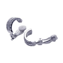 Sterling Silver Rhodium Plated Clear Crescent CZ Hoop Earring ste00935