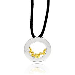 Rhodium & Gold Plated Brass Open Circle Clear CZ Black Cord Pendant Necklace bbp00057