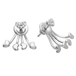 Sterling Silver Rhodium Plated CZ Heart Earrings With Hanging Heart Backing - GME00073RH