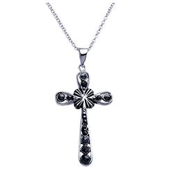 Sterling Silver Black Rhodium Cross CZ Dangling Necklace bgp00251