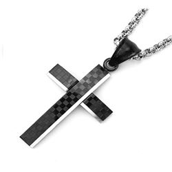 Stainless Steel Black Rhodium Plated Checker Cross Charm Pendant SSP00488
