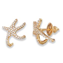 Sterling Silver Gold Plated Hugging CZ Starfish Earrings - GME00045GP