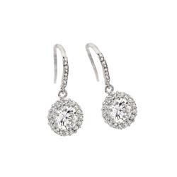 Sterling Silver Rhodioum Plated Round Center CZ Hook Earring BGE00292
