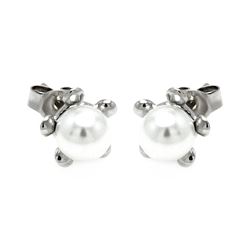 Sterling Silver Rhodium Plated Five Ball Big Pearl Stud Earring ste00895