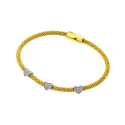 Sterling Silver Black Rhodium & Gold Plated Three Heart Clear CZ Inlay Bracelet ECB00027YW