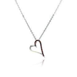 Sterling Silver Red CZ Rhodium Plated Heart Pendant Necklace bgp00023