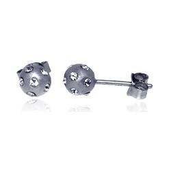Sterling Silver Rhodium Plated Disco Ball Round CZ Post Earring ste00541