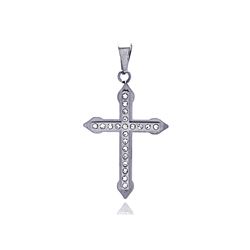 Stainless Steel Double Cross Clear Crystal Charm Pendant ssp00128