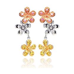 Sterling Silver Rhodium Plated Multicolor Flower CZ Dangling Stud Earring bge00187