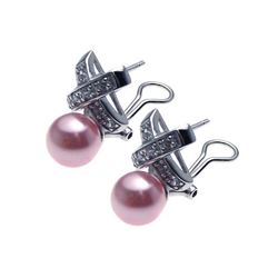 Sterling Silver Rhodium Plated Cross Overlaped CZ Pearl Stud Earring STE00638