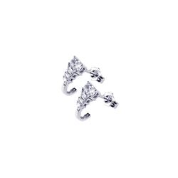 Sterling Silver Rhodium Plated Micro Pave Clear J Hook CZ Post Stud Earring ace00026