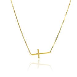 Sterling Silver Gold Plated Sideways Cross CZ Necklace bgp00493