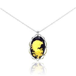 Sterling Silver Rhodium Plated Girl Flower Design CZ Necklace bgp00300