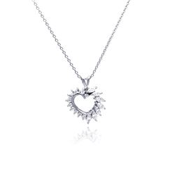 Sterling Silver Clear CZ Rhodium Plated Heart Pendant Necklace stp00056