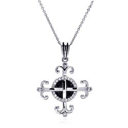 Rhodium Plated Brass Clear CZ Cross Pendant Necklace bbp00044