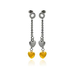 Stainless Steel Two Tone Heart Hanging Stud Earring sse00098