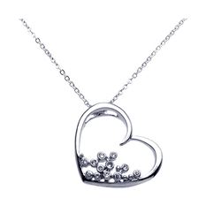 Sterling Silver Rhodium Open Heart Round Filigree CZ Necklace bgp00256