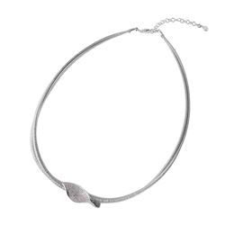 Sterling Silver Rhodium Plated Italian Necklace With Micro Pave CZ Curved Accent ITN00119RH