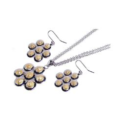 Sterling Silver Gold & Rhodium Plated Two Toned Flower Hook Earring & Necklace Set sts00067