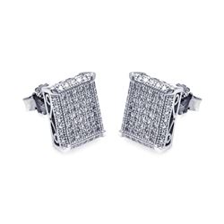 Sterling Silver Rhodium Plated Micro Pave Clear Square CZ Stud Earring ace00048