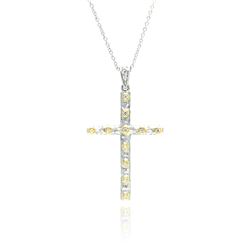 Sterling Silver Rhodium Plated Clear CZ Cross Pendant Necklace stp01065