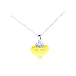 Sterling Silver Rhodium Plated Yellow CZ Heart Pendant Necklace stp01063ylw
