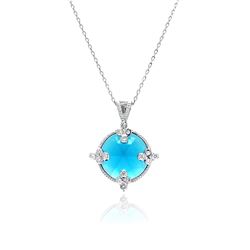 Sterling Silver Rhodium Plated Round Blue CZ Necklace bgp00449